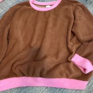 Anthropologie Brown Sweater with Pink Trim